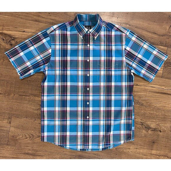 Jos. A. Bank Button Down Shirt Mens M Travelers Collection Plaid Short Sleeve - Picture 1 of 10